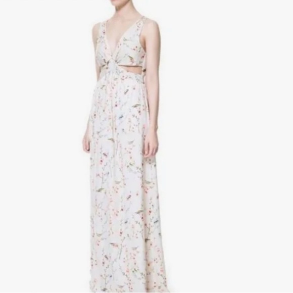 Zara Cherry Blossom Floral Bird Print Open Side Cut Out Maxi Dress Small - Picture 1 of 10
